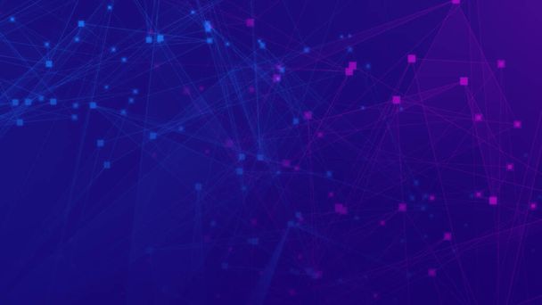 Red de tecnología de polígono violeta y azul abstracto con fondo de tecnología de conexión. Puntos abstractos y líneas textura fondo. renderizado 3d. - Foto, Imagen