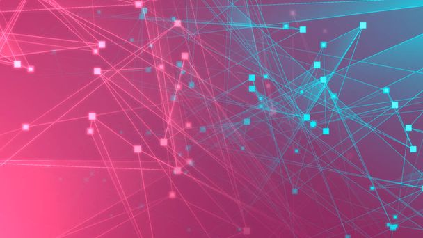 Rede de tecnologia de polígono verde rosa abstrato com fundo de tecnologia de conexão. Pontos abstratos e linhas fundo textura. Renderização 3d. - Foto, Imagem