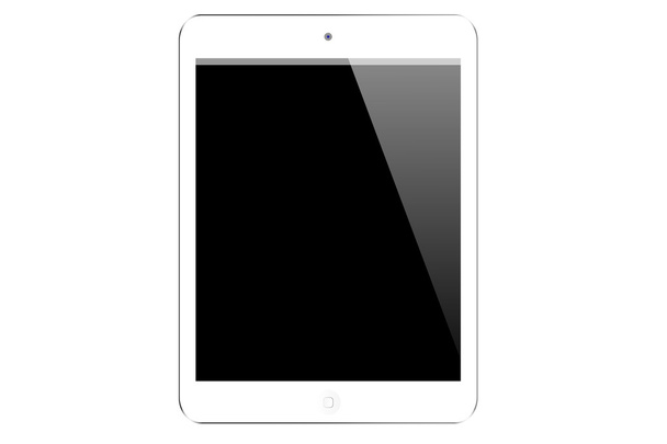 Realistic white tablet on a white background with a black screen - Vektör, Görsel