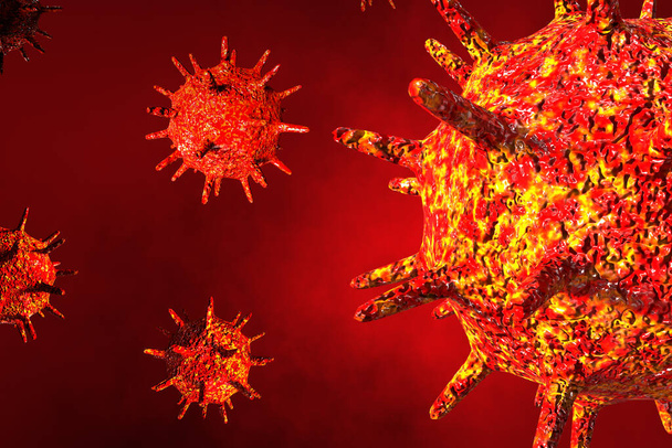 Coronavirus 2019 COVID-19 uitbraak. Biologie wetenschap 3D illustratie. - Foto, afbeelding