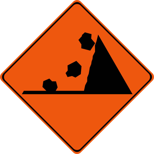 Σημάδι προειδοποίησης με το σύμβολο πτώσης βράχων - Φωτογραφία, εικόνα