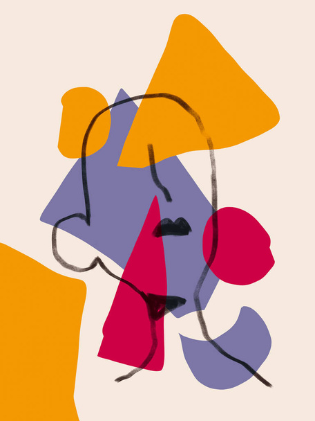 Neoplasticismo abstrato colorido e estilo de arte cubismo com arte linha retrato mulher. Pintura com cor primária em estilo Bauhaus com pessoas abstratas. Para impressão e arte de parede e produto de arte - Foto, Imagem