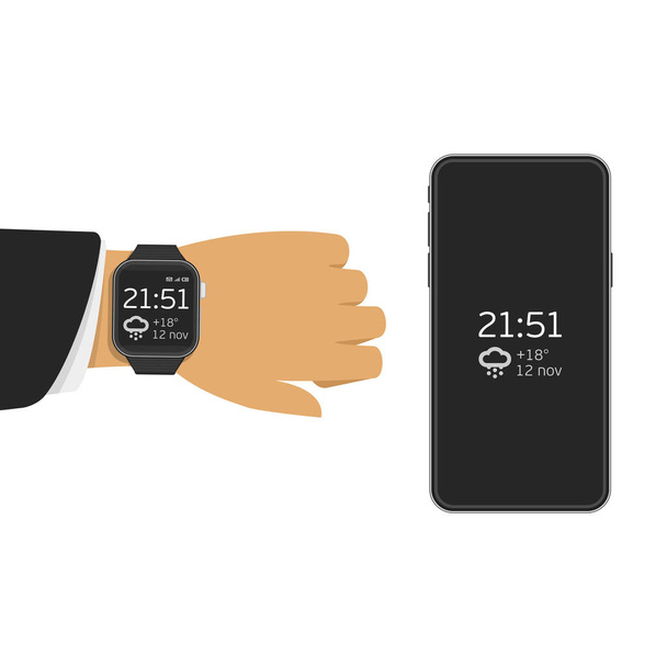 Smart watch and mobile phone. - Vector, Image