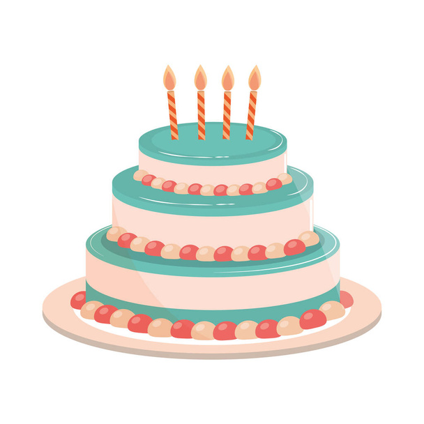 syntymäpäivä kakku karamellit ja kynttilät koristelu - Vektori, kuva