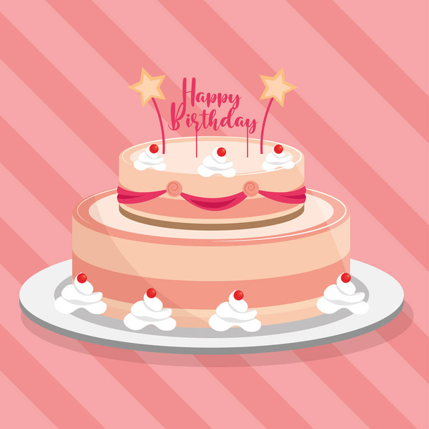 pastel de cumpleaños esmaltado con velas y letras - Vector, Imagen