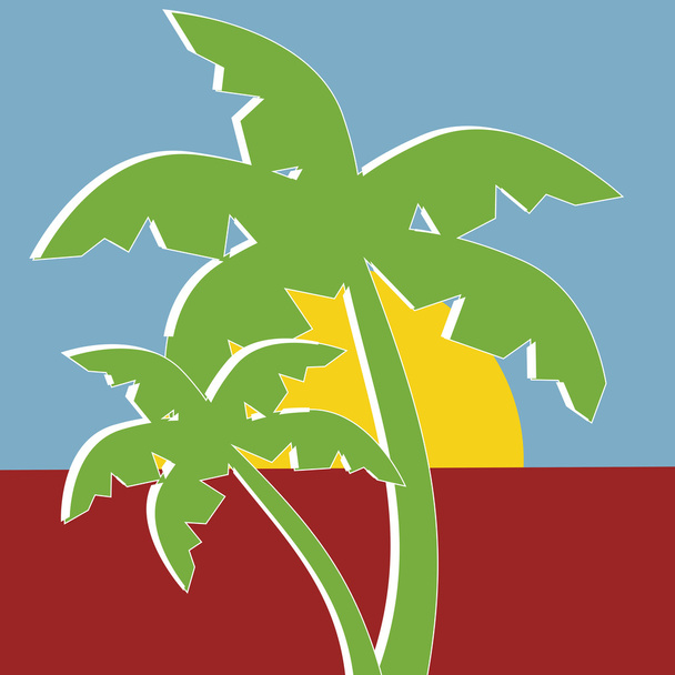 Palmen und Sommersonnenuntergang - Vektor, Bild