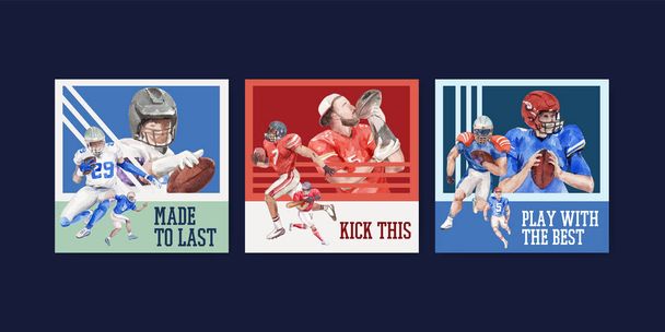 Advertise template with super bowl sport concept design for marketing watercolor vector illustration - Vector, Image