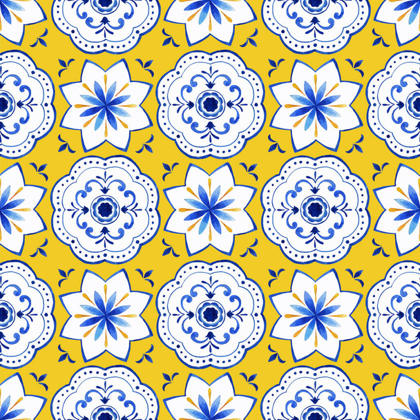 Pattern seamless with Italian tile design watercolor vector illustratio - ベクター画像