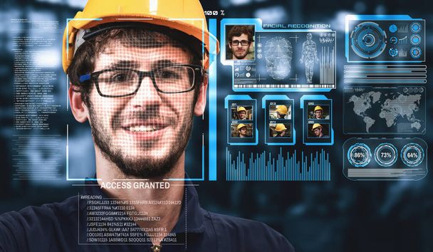 Технология распознавания лиц для работников отрасли для доступа к управлению машиной - Фото, изображение