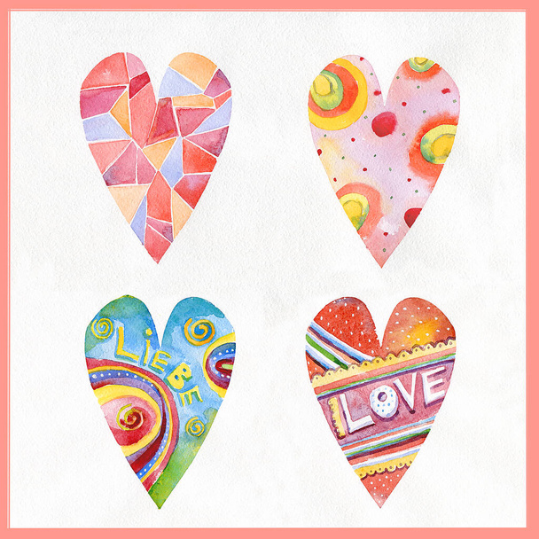 Watercolours Hearts with texture - Foto, Imagen