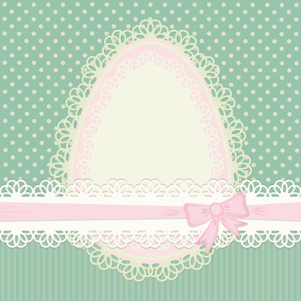 ročník Velikonoční přání s vejcem na tečkovaný zelené pozadí - Vektor, obrázek