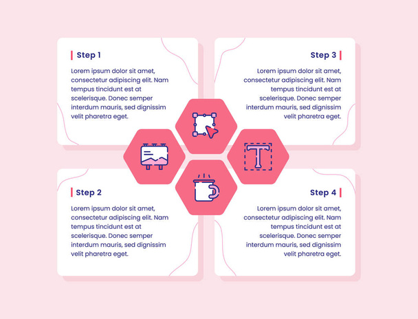 design thinking four step rectangle text cup picture icon set collection infographic diagram outline style vector design illustration - Vector, imagen
