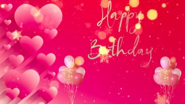 Saludo de cumpleaños en Red Background Animación 4K. Texto de feliz cumpleaños sin costuras abstracto con fiesta colorida, confeti colorido y fondo de baile de regalo. - Imágenes, Vídeo