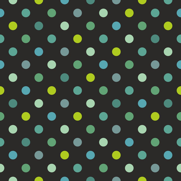 Seamless dark vector pattern, texture or background with cool mint, blue and yellow green polka dots on black background for website design, desktop wallpaper, spring blog or fresh website. - Vector, Image