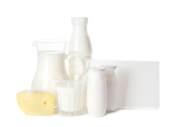 Different dairy products without lactose on white background - Foto, Imagem