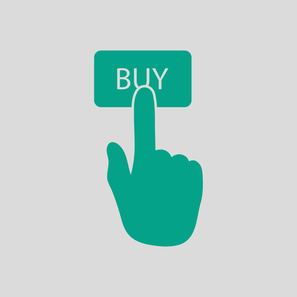 Finger Push The Buy Button Icon. Verde su sfondo grigio. Illustrazione vettoriale. - Vettoriali, immagini