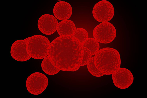 Bacteriën Staphylococcus aureus MRSA geïsoleerd op zwarte achtergrond, 3D illustratie - Foto, afbeelding