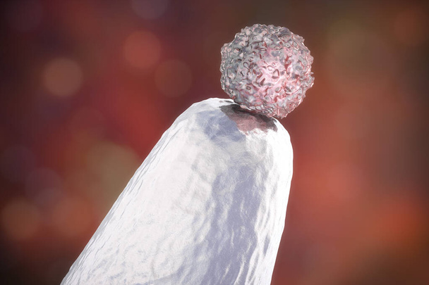 Stammzellenforschung, 3D-Illustration, die die Stammzelle an einer Spitze der Labornadel zeigt - Foto, Bild