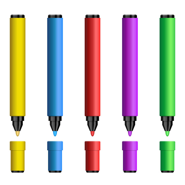 Set of colored markers vector illustration - Vetor, Imagem