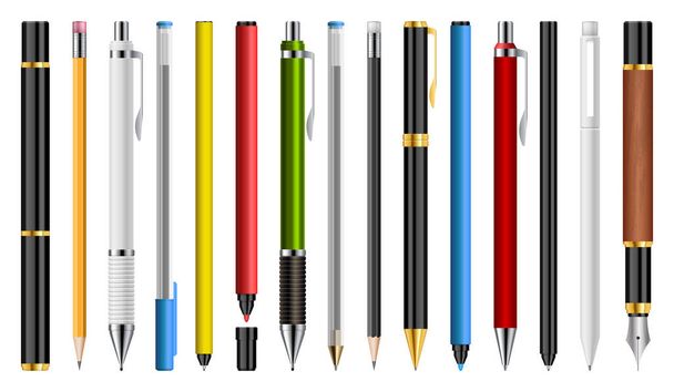 Set of pens, pencils and markers vector illustration - Vector, imagen