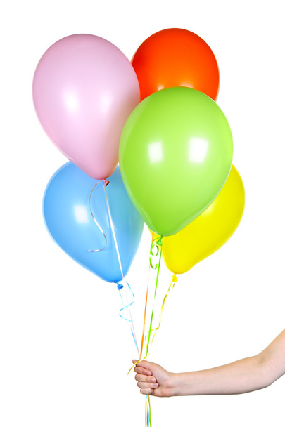 Hand holding balloons on white - Zdjęcie, obraz