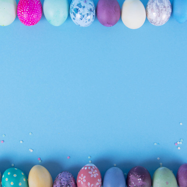 Colorful background with Easter eggs background. Happy Easter concept. Can be used as poster, background, holiday card Studio Photo - Fotoğraf, Görsel