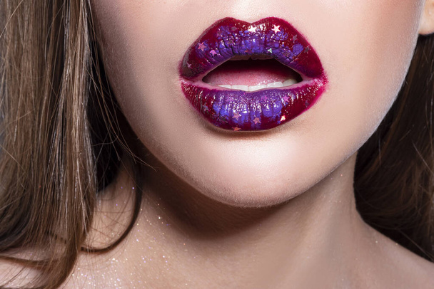 Sexy closeup Lip Makeup. Lipstick or Lipgloss. Beauty Model. Woman cosmetics. - Foto, Imagem