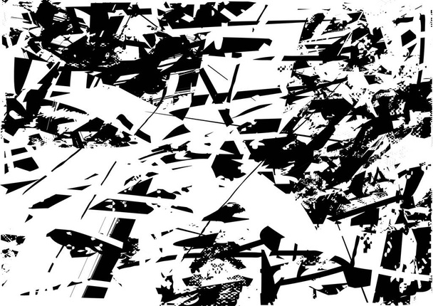 Zmatené pozadí v černobílé textuře s tečkami, skvrnami, škrábanci a čárkami. Abstraktní vektorová ilustrace. - Vektor, obrázek