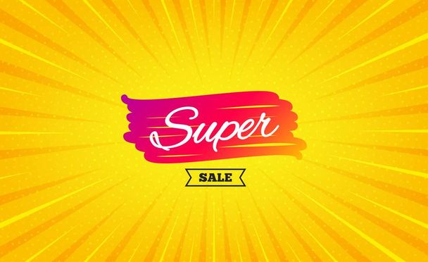 Super sale banner. Yellow background with offer message. Discount banner shape. Coupon bubble icon. Best advertising coupon banner. Super sale badge shape. Abstract background. Vector - Vector, Image