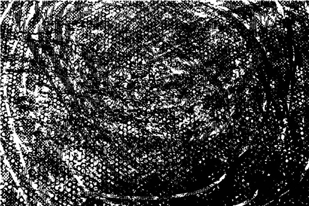 Zaklatott háttér fekete-fehér textúra pontok, foltok, karcolások és vonalak. Absztrakt vektor illusztráció. - Vektor, kép