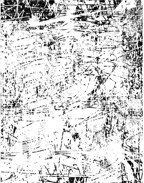 Fondo angustiado en textura en blanco y negro con puntos, manchas, arañazos y líneas. Ilustración abstracta del vector. - Vector, imagen