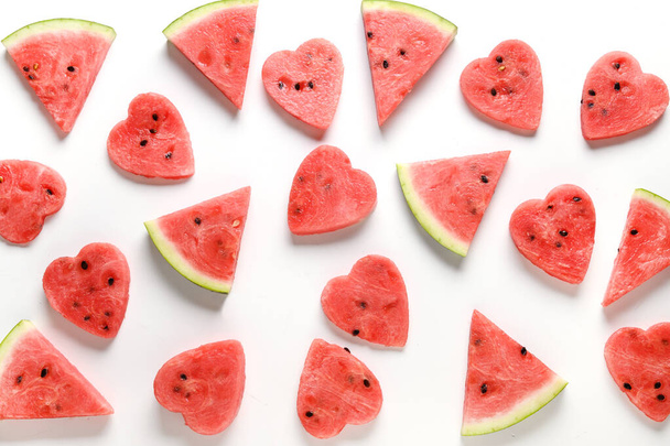Pattern of watermelon sliced on white. Food concept. - Фото, зображення