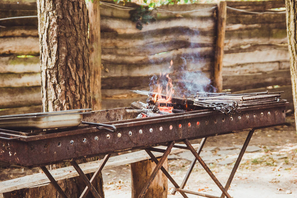 Skládací přenosný ohřívač naplněný hořícím dřevem - Fotografie, Obrázek