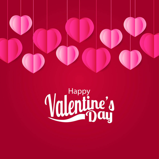 Groep van opknoping roze papier ambachtelijke hart gesneden stijl illustratie met rode achtergrond voor liefde, romantiek, en Valentijn - Vector, afbeelding