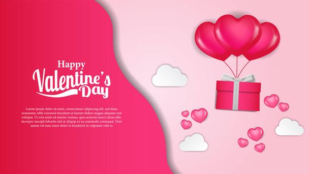 Gruppe von Helium Liebe Herzform Ballon mit Geschenk-Box Luftballon Illustration für Valentinstag Grußkarte Poster Banner Vorlage - Vektor, Bild