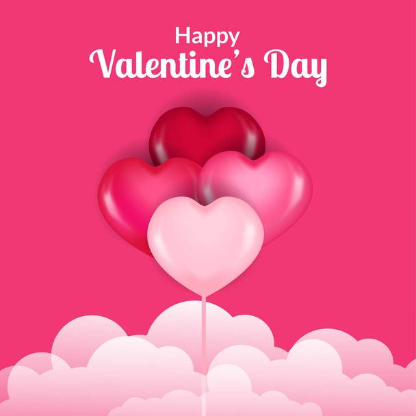 3D bela ilustração em forma de coração para o dia dos namorados com nuvem e fundo rosa. modelo de banner de cartaz - Vetor, Imagem