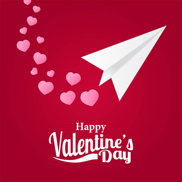 Sevgililer Günü kağıt uçak illüstrasyon origami zanaatı pembe kalp şeklinde ve kırmızı arkaplan - Vektör, Görsel