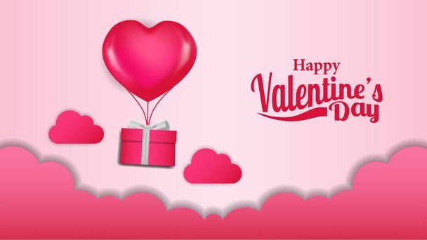 grande elio amore pin cuore forma portare regalo scatola con nuvola rosa e rosa illustrazione di sfondo per il giorno di San Valentino modello di biglietto di auguri - Vettoriali, immagini