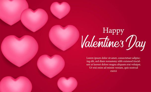 szépség csoport 3D rózsaszín szív alakú illusztráció piros háttér. üdvözlőlap, plakát banner sablon szerelem, romantika, és Valentin-nap - Vektor, kép
