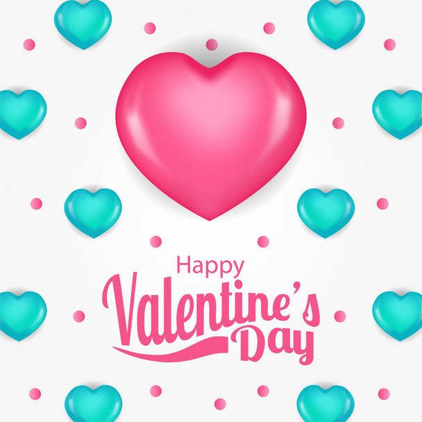 Valentine's day 3D heart shape pink and tosca decoration for poster banner template - Вектор,изображение