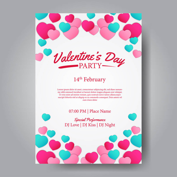 San Valentino festa invito poster banner modello con illustrazione di bella tosca e rosa a forma di cuore. Illustrazione romantica e amorosa - Vettoriali, immagini
