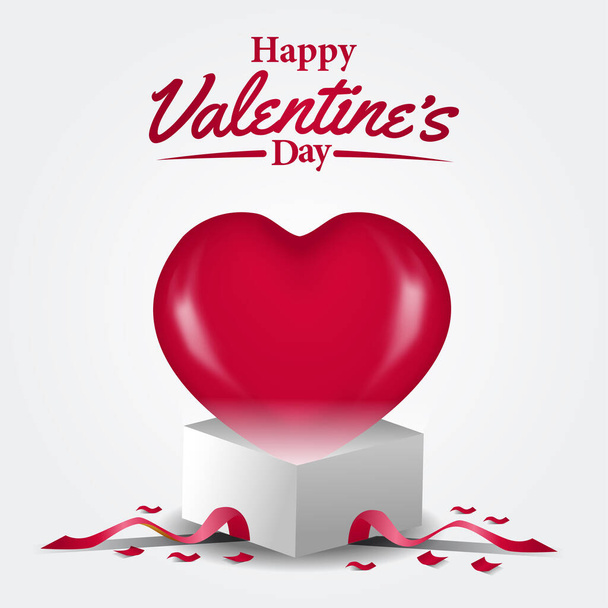 3D σχήμα καρδιάς ξεπροβάλλουν από το λευκό κουτί δώρο δώρο με κορδέλα και κομφετί για την αγάπη, ρομαντισμό, και την ημέρα του Αγίου Βαλεντίνου - Διάνυσμα, εικόνα
