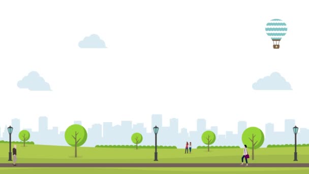 Animation von Menschen, die im grünen Park spazieren gehen. 4K-Video - Filmmaterial, Video
