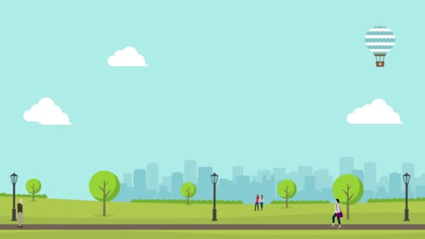 Κινούμενα σχέδια των ανθρώπων που περπατούν στο καταπράσινο πάρκο. Βίντεο 4K - Πλάνα, βίντεο