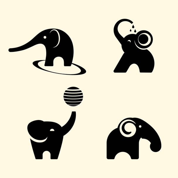 Monokróm gyűjtemény elefánt logók.Emblem vagy jelkép.Illusztráció. - Vektor, kép