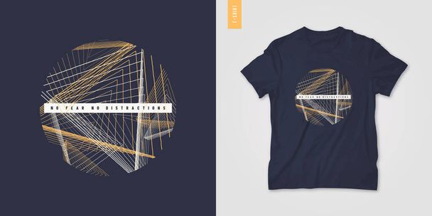 Geometric mens t-shirt design, graphic print, vector illustration - Vetor, Imagem