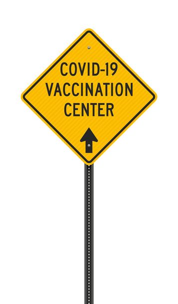 Illustrazione vettoriale del cartello stradale Covid-19 Vaccination Center Yellow Diamond - Vettoriali, immagini
