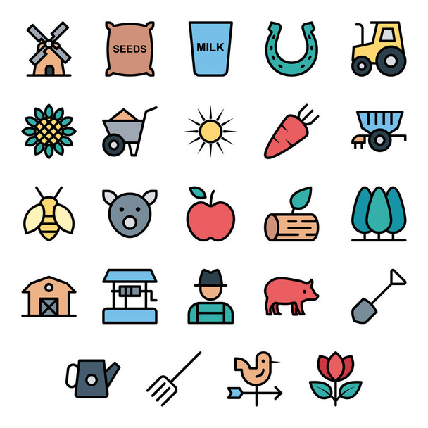 Filled outline icons for agriculture, farming gardening. - Vector, Image