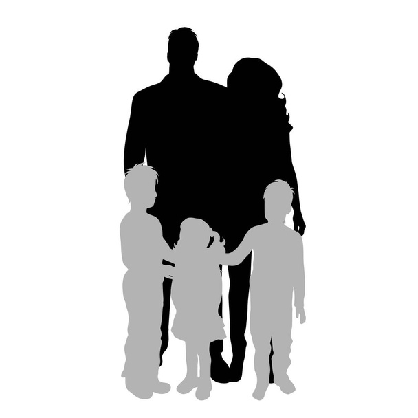 Векторный силуэт семьи на белом фоне. Символ матери, отца, сына, дочери. - Вектор,изображение