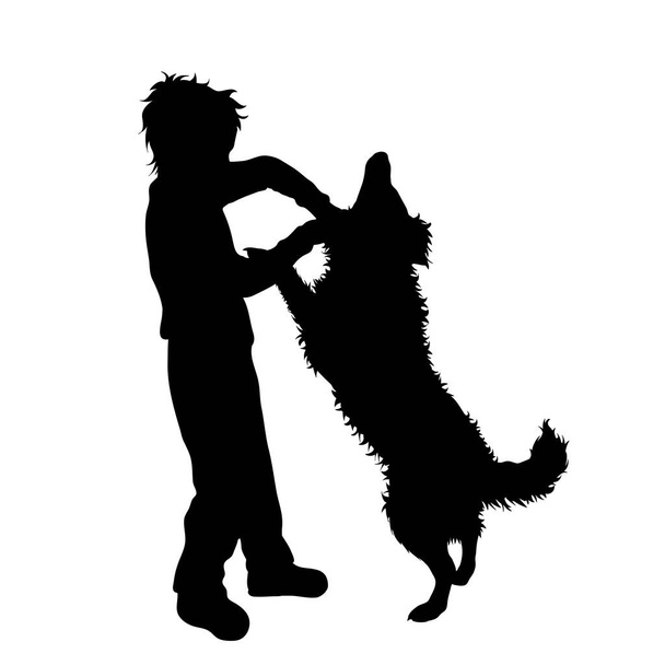 Vector silhouette of boy who beat dog. Animal abuse symbol. - Vector, Image